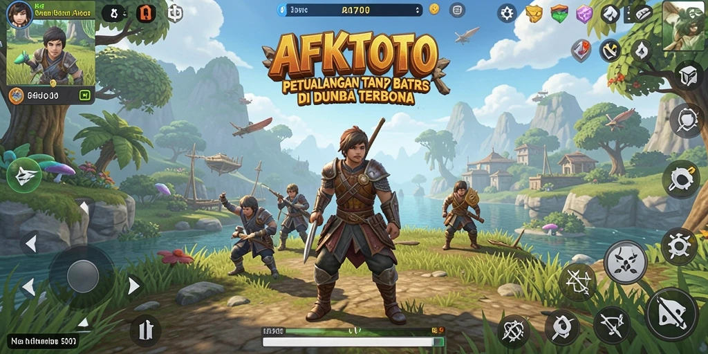 Screenshot gameplay AFKTOTO yang menampilkan dunia terbuka yang luas.