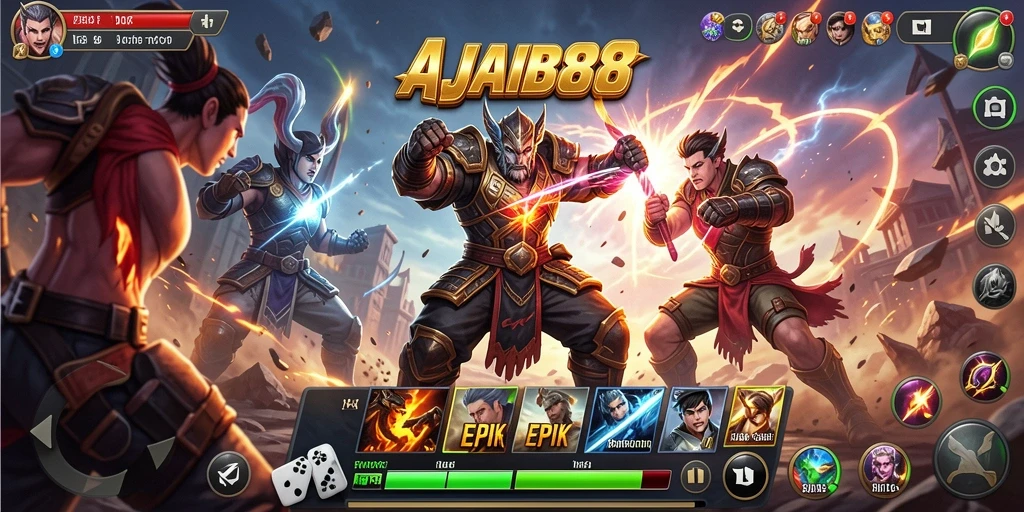 Tangkapan layar gameplay AJAIB88 menampilkan pertarungan yang intens dan dinamis.
