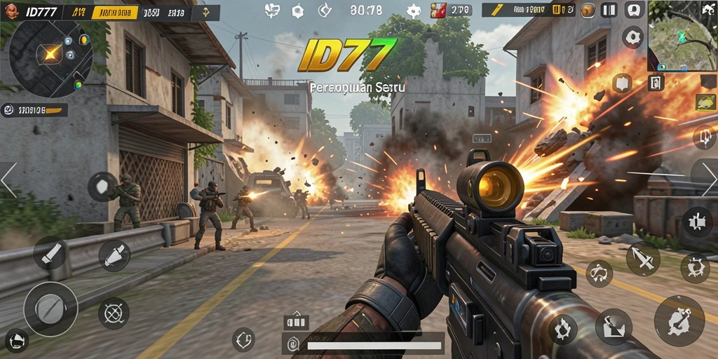 Screenshot gameplay ID777 menunjukkan aksi pertempuran yang intens dan grafis menawan.